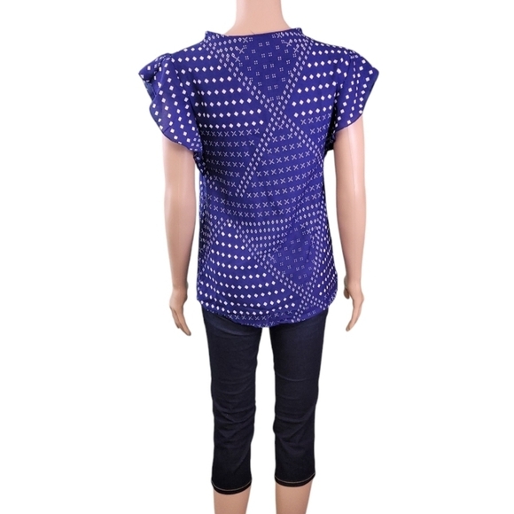 Fig Womens Blue Diamond Cross Pattern Top Light Weight Size XS - Picture 6 of 12